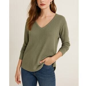 Anthropologie Chaser‎ Waffle Knit Light Olive Green V-Neck Tunic Top Size M